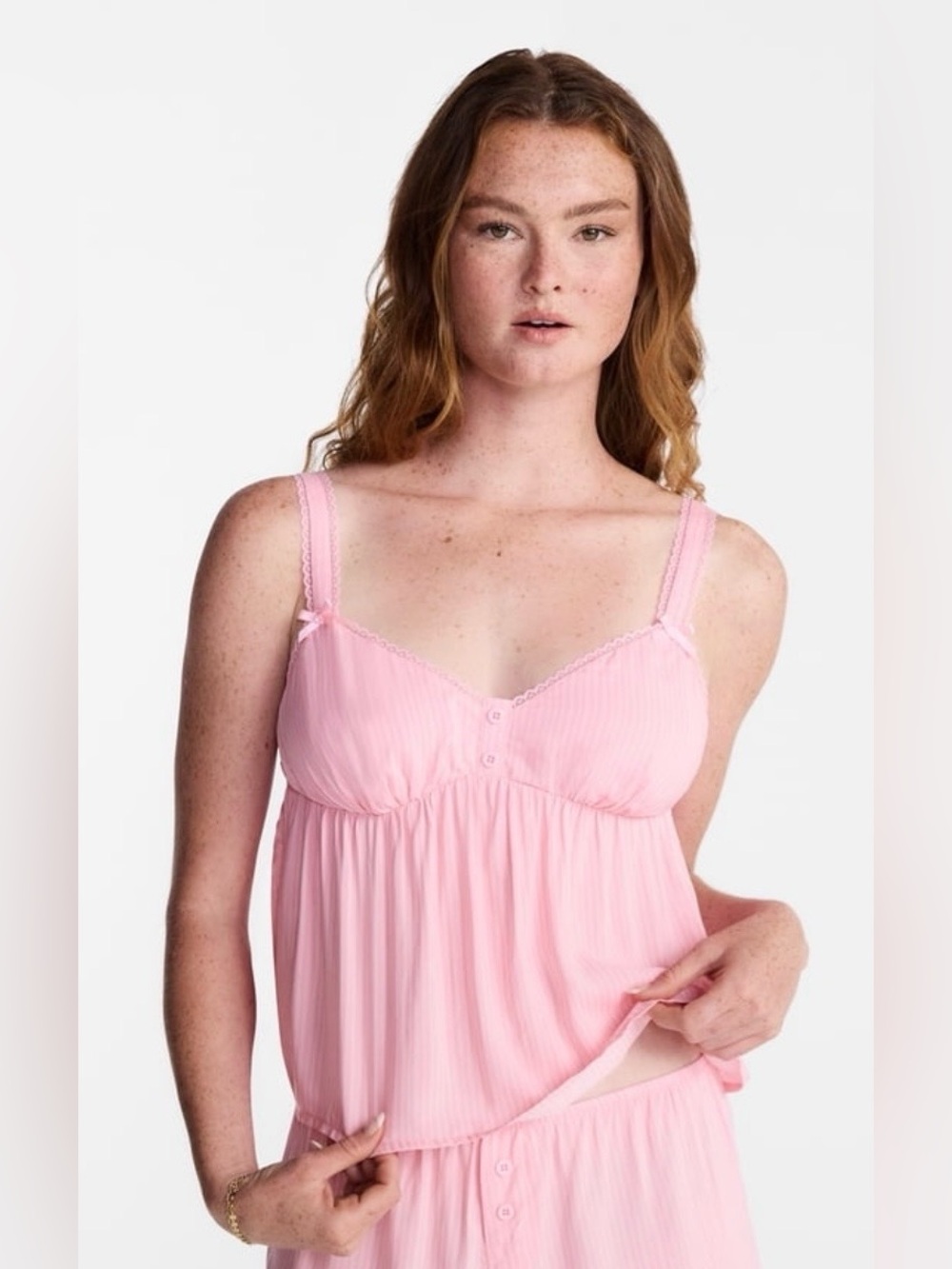 No Boundaries XS Pink Stripe Lace Babydoll Cami Tank Top NWT